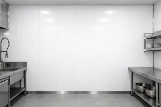 habillage mural pvc en arrière cuisine de restaurant en île de france